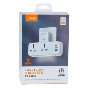 МЗП LDNIO SC2311 Sockets (двійник, 2xUSB, 1xType-C, QC/PD 3.0, 2500W), white