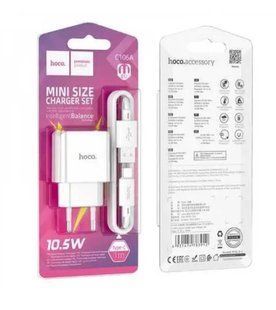 МЗП комплект HOCO C106A з кабелем Type-C, Leisure (1xUSB, 2.1A) white