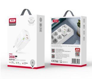 МЗП XO CE07 Dual PD 35W 2xType-C PD3.0 QC3.0GaN lamp display fast Charger White