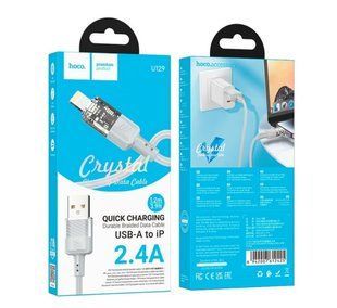 Кабель Lightning HOCO U129 Spirit transparent charging data cable 2.4A, 1.2m., grey