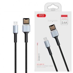 Кабель microUSB XO NB116 Double Side USB, тканина, 1m., 2.4A, black