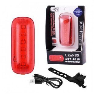 Ліхтар велосипедний AQY-0116-6SMD, STOP, вбудовн.акум., заряд від microUSB, червоний