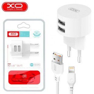 МЗП комплект XO L62 з кабелем Lightning (2xUSB, 2.4A) white