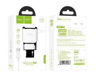 МЗП комплект HOCO C59A c кабелем Type-C, Mega Joy (2xUSB, 2.1A) white
