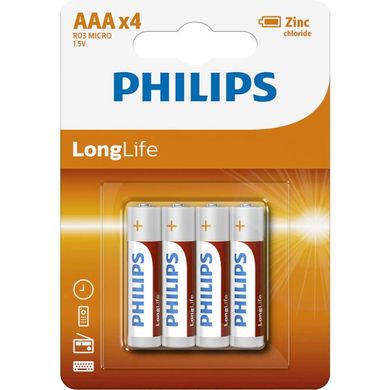 Батарейки Philips LongLife R03, AAA (4/48) BL