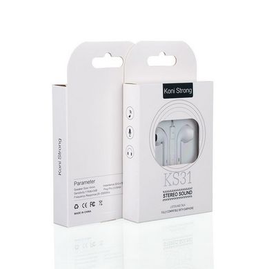 Гарнітура з мікрофоном вкладиші Koni Strong KS31, white (iPhone) (аналог HOCO M1)