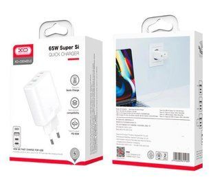 МЗП XO CE04 double (1xUSB, 2xType-C, GaN, 5A, 45W/65W) white