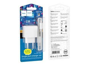 МЗП комплект HOCO CS11A з кабелем microUSB, Ocean (1xUSB, 2.1A, 10,5W) white