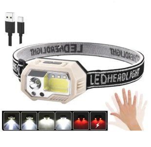 Ліхтар на голову SH-S9-XPE+COB+3SMD (red), вбудований акум., детектор руху, ЗП Type-C