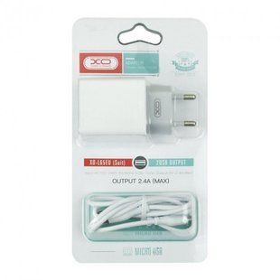 МЗП комплект XO L65 з кабелем microUSB (2xUSB, 2.4A) white
