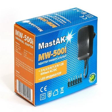Блок живлення MastAK MW-500i (3/4,5/6/7,5/9/12V - 600 mAh)