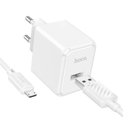 МЗП комплект HOCO CS11A з кабелем microUSB, Ocean (1xUSB, 2.1A, 10,5W) white