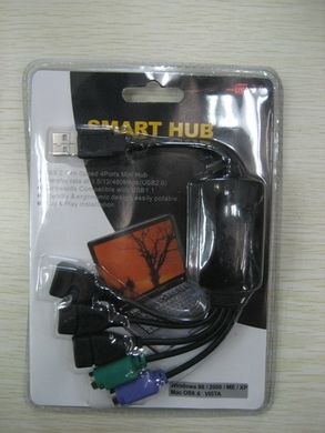 Концентратор USB-HUB TD010 4port + USB to PS/2 port (10719)
