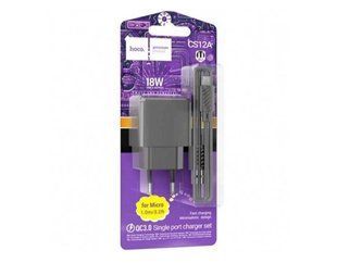 МЗП комплект HOCO CS12A з кабелем microUSB, Ocean (1xUSB, QC 3.0, 3A, 18W) black