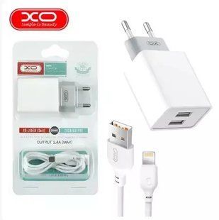 МЗП комплект XO L65 з кабелем Lightning (2xUSB, 2.4A) white