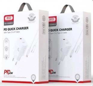 МЗП комплект XO CE09 з кабелем Type-C to Type-C (1xType-C, 3A, 45W, PD&QC 3.0) white