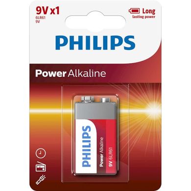 Батарейки Philips Power Alkaline 6LR61, крона 9V (1/12) BL