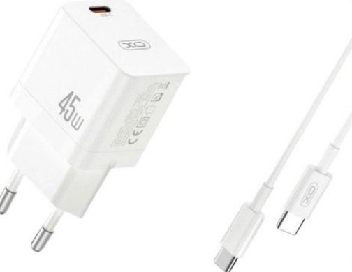 МЗП комплект XO CE09 з кабелем Type-C to Type-C (1xType-C, 3A, 45W, PD&QC 3.0) white