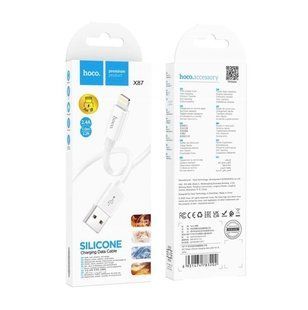 Кабель Lightning HOCO X87 Magic silicone charging, 2.4A, 1m., white