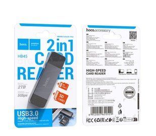 Кардрідер HOCO HB45 Spirit 2-в-1 USB/Type-C3.0 card reader Gray