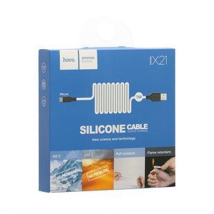 Кабель microUSB HOCO X21 Plus Silicone, 2.4A, 1m. Black-White