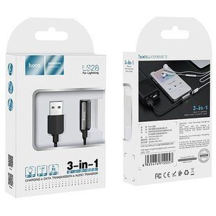 Перехідник HOCO LS28 Dual Lightning digital audio converter, тканина, 0.1m., black