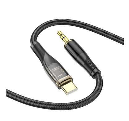 Кабель AUX 3.5mm to Type-C HOCO UPA25 Transparent Digital audio conversion cable, 1m., black
