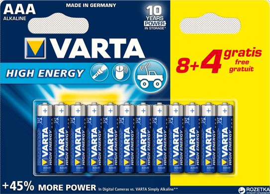 Батарейки Varta High Energy LR03, AAA (8+4/120) BL