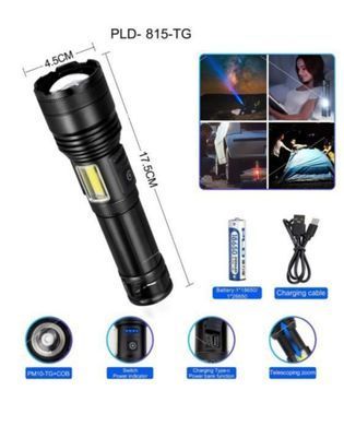 Ліхтар ручний PLD-P815 PM10-TG+COB (white+red), zoom, 1x18650, індикація заряду, ЗП Type-C