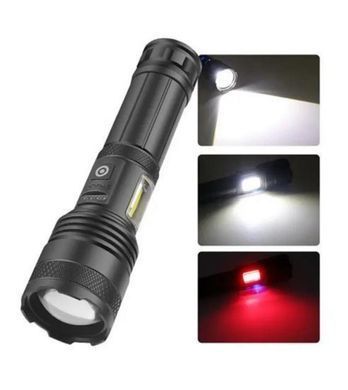 Ліхтар ручний PLD-P815 PM10-TG+COB (white+red), zoom, 1x18650, індикація заряду, ЗП Type-C
