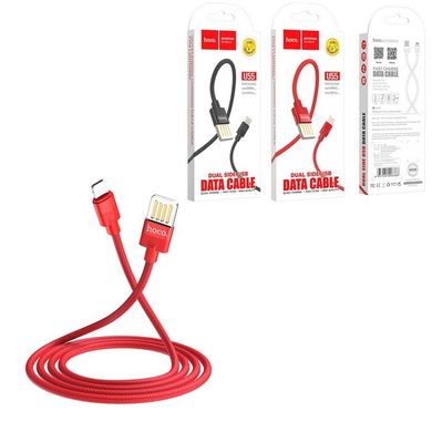 Кабель Lightning HOCO U55 Dual Side USB, 1.2m., 2.4A, тканина, red