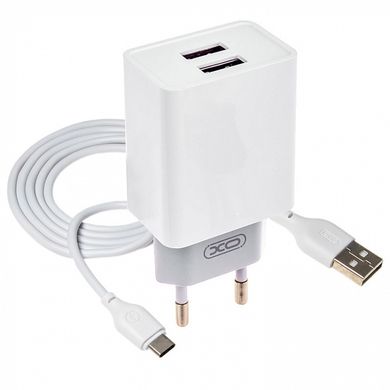 МЗП комплект XO L85C з кабелем microUSB (2xUSB, 2.4A) white