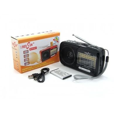Радіоприймач RS-815UT + фонарь, AUX/MP3/FM/microSD/SD/USB, 220V, (4xAA)