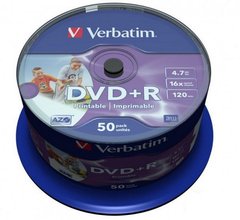 Диски VERBATIM DVD-R 4,7Gb 16x Cake 50 pcs Printable 43651*