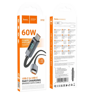 Кабель Type-C to Type-C HOCO X112 Favor with display, 60W, 1m. Black