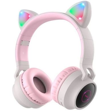 Гарнітура бездротова Bluetooth HOCO W27 Cheerful Cat Ear Led, gray-pink