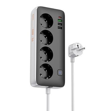 Мережевий фільтр-подовжувач HOCO AC22 Sunlight 4-bit (PD30W/1C3A) desktop socket (EU/GER) 1.5m Black