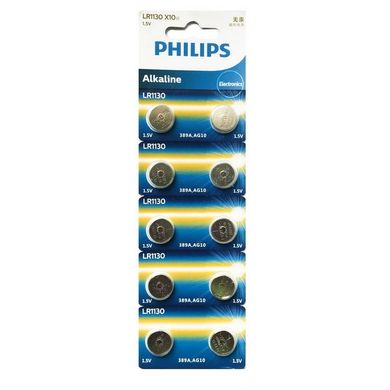 Батарейки для годинників Philips LR1130 (AG 10, 389) 10 BL