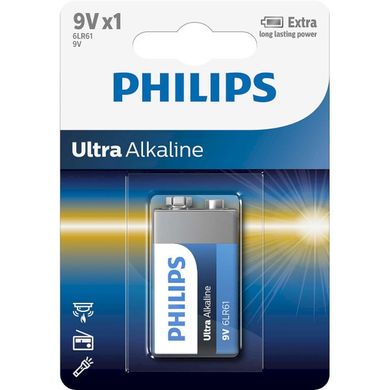 Батарейки Philips Ultra Alkaline 6LR61, крона 9V (1/12) BL