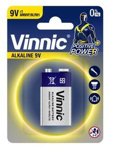 Батарейки Vinnic Alkaline 6LR61, крона 9V (1/24)