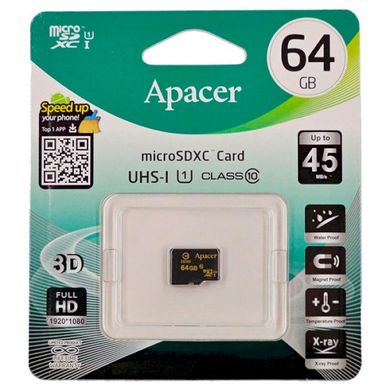 Карта пам'яті Apacer microSDXC 64GB class 10 UHS-1 (без адаптеру) (AP64GMCSX10U1-RA)