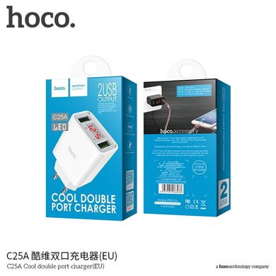 МЗП HOCO C25A LED Display (2xUSB, 2.2A) white