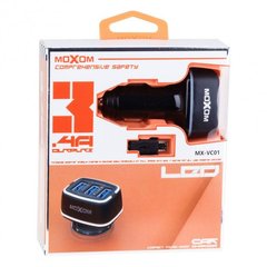 АЗП комплект Moxom MX-VC01 з кабелем microUSB, 3xUSB, 3.4A, black