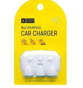 АЗП розгалужувач прикурки HOCO C1 (3 гнезда, 2xUSB, 3.1A, 15.5W, 12-24V, 12A, 150W) white