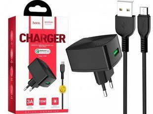 МЗП комплект HOCO C70A з кабелем microUSB, Cutting-edge (1xUSB, QC3.0, 3A) black