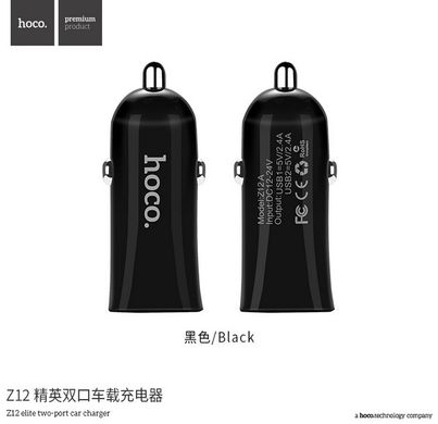 АЗП HOCO Z12 (2xUSB, 2.4A) black