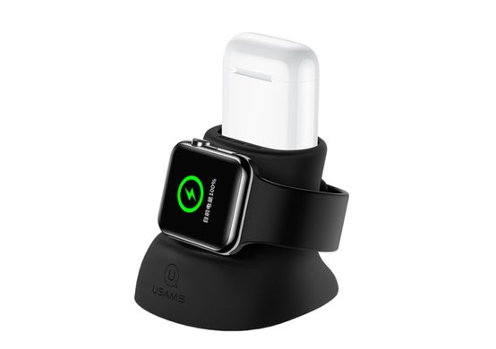Підставка для зарядки USAMS US-ZJ051 2in1 Silicon Charging Holder For Apple Watch And AirPods, black