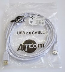 Кабель Atcom удлинитель USB 2.0 AM/AF, 3m. білий (USB: папа - мама) (3790)