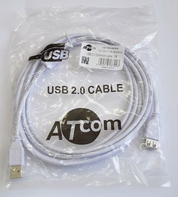 Кабель Atcom подовжувач USB 2.0 AM/AF, 3m. білий (USB: папа - мама) (3790)
