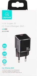 МЗП Usams US-CC148 T45 Super Si Mini, (1xType-C, QC/PD 3.0, 3A, 30W) black